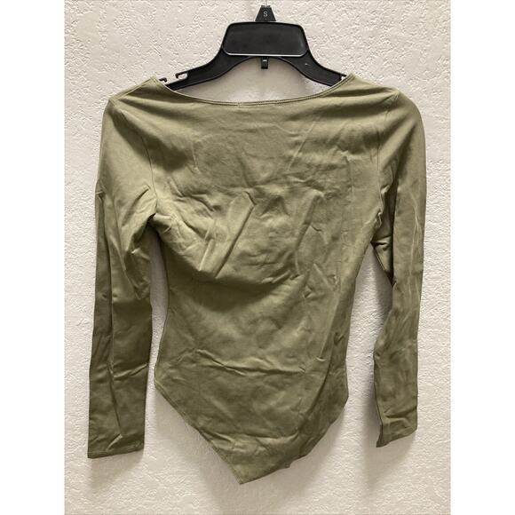 Mangopop Bodysuit Women Sz Small Olive Green Snap Bottom Long Sleeve - Picture 4 of 9